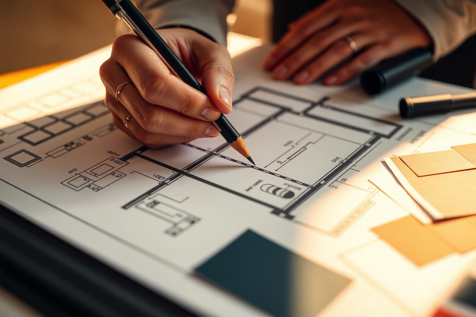 Lichtplan getekend op een plattegrond met spot-posities en rail-tracé